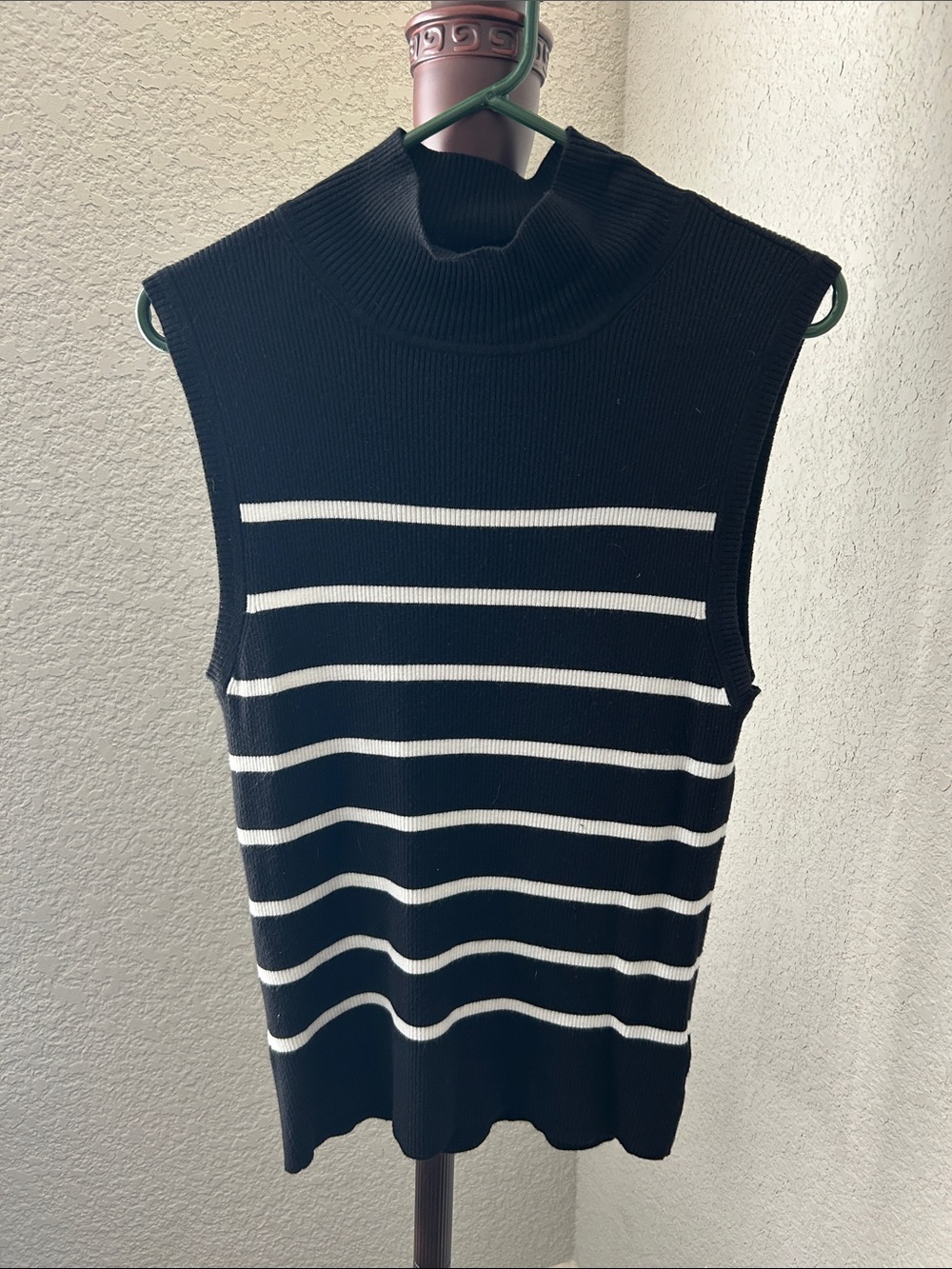 Saka Sleeveless Mock Neck Black & White Striped Knit Top